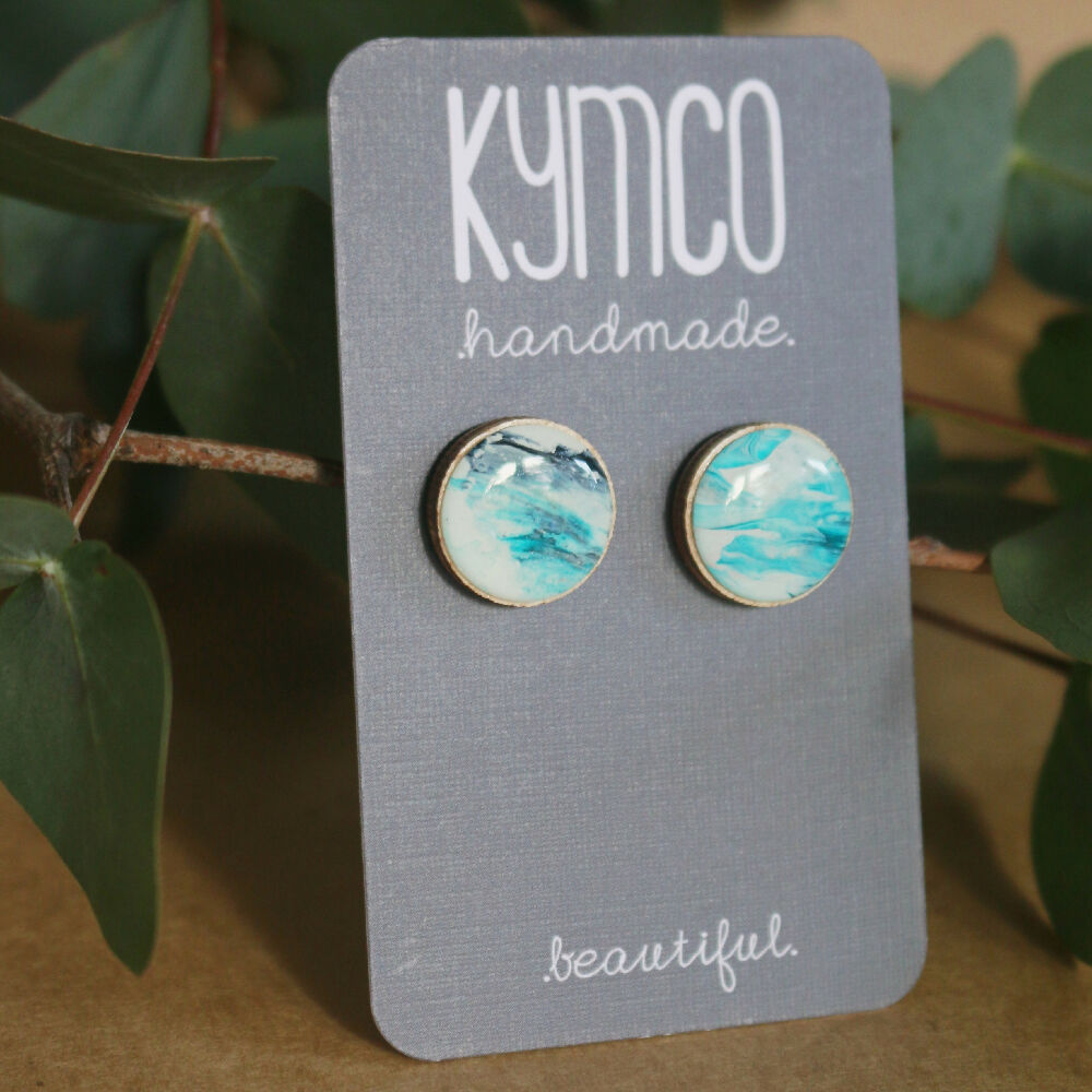 Sea and Sky Collection| Round stud resin earrings| Blue teal
