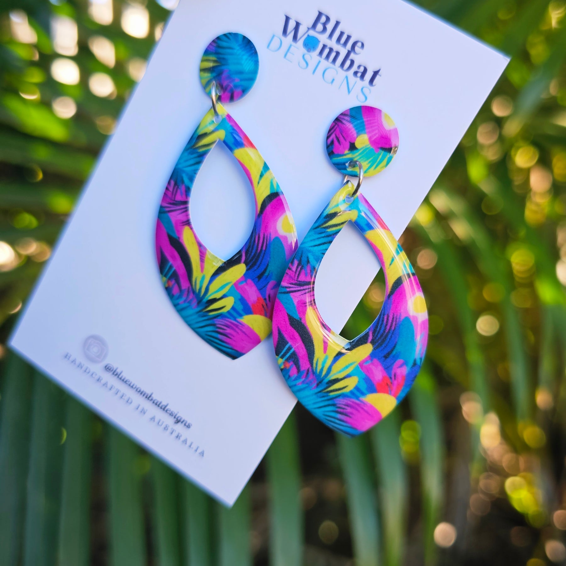 Floral Dangle Yupo Paper Resin Coated Earrings