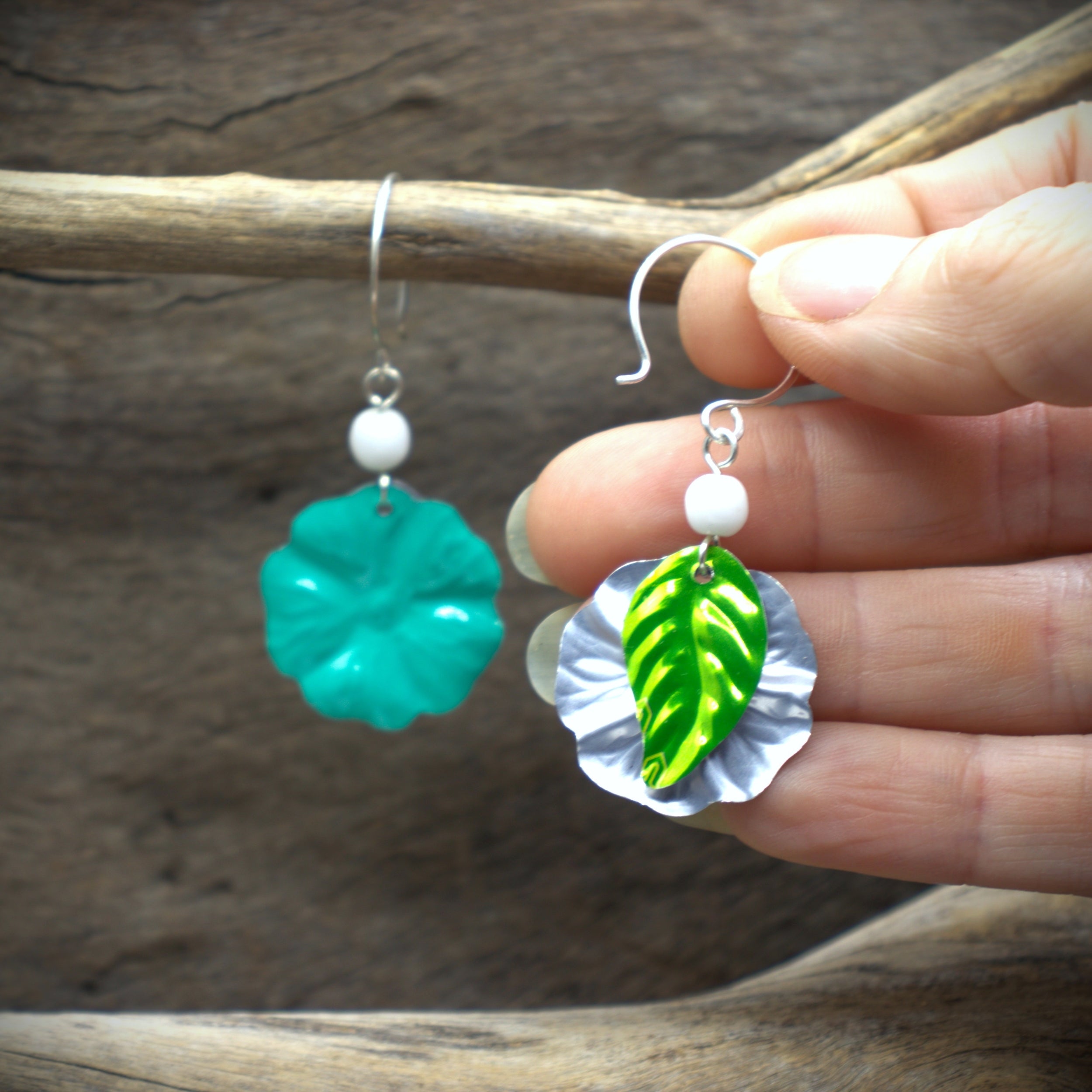 Hibiscus Earrings | upcycled drink cans