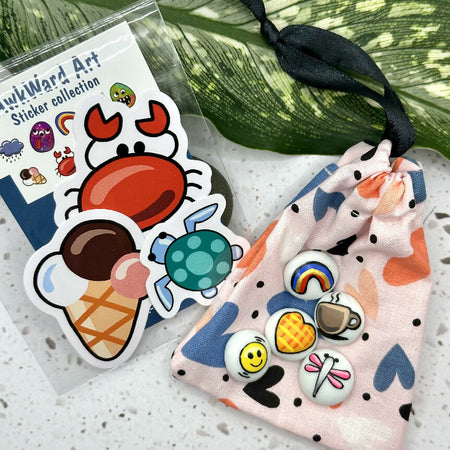 Hand painted Happiness pebble set - rainbow coffee heart dragonfly emoji