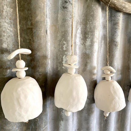 Handmade White Clay Bell on jute string (26-14)