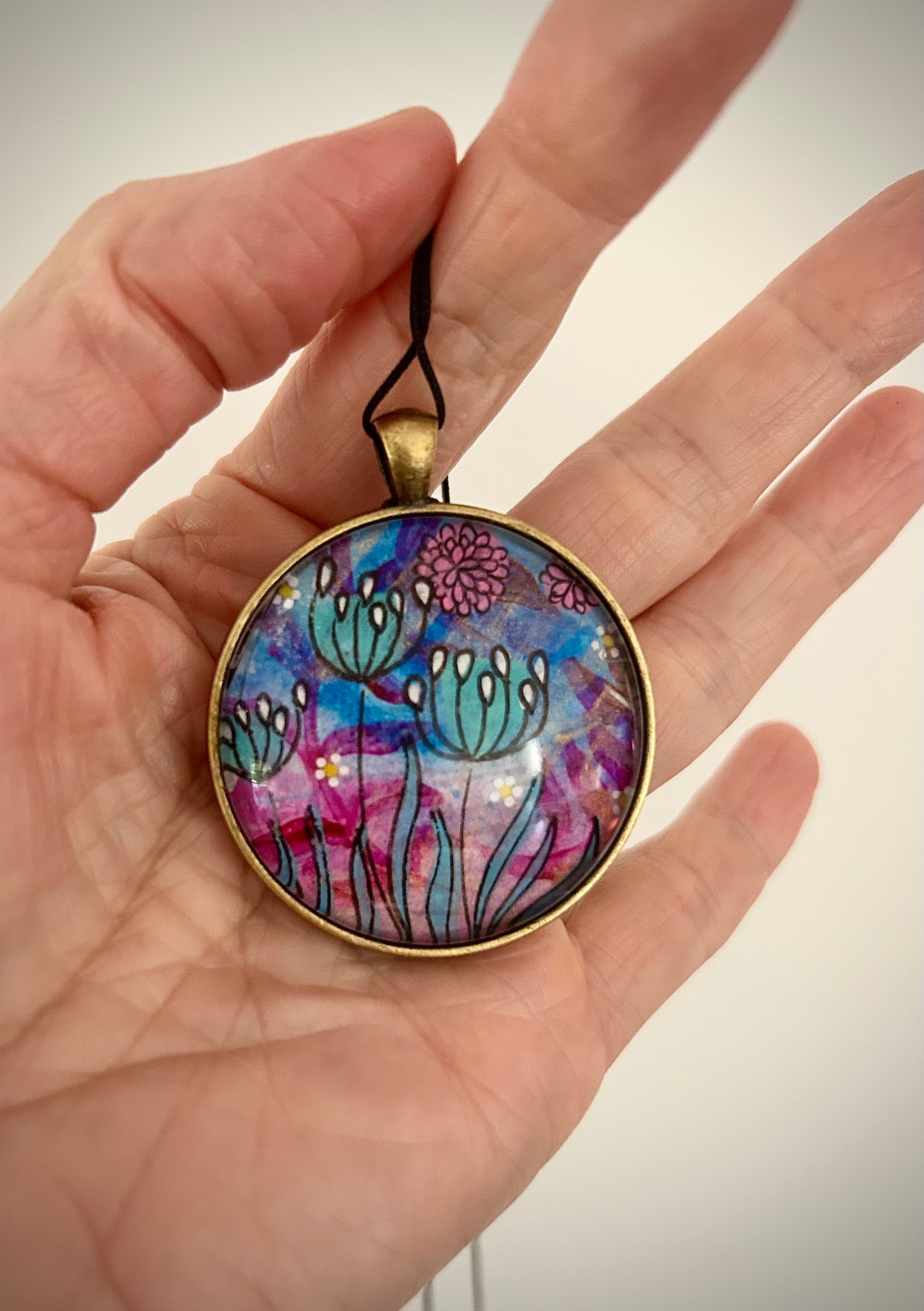 Hand-painted necklace : Sea Glass Garden