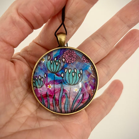 Hand-painted necklace : Sea Glass Garden