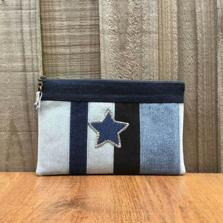 Upcycled Denim Pencil Case - Denim Star