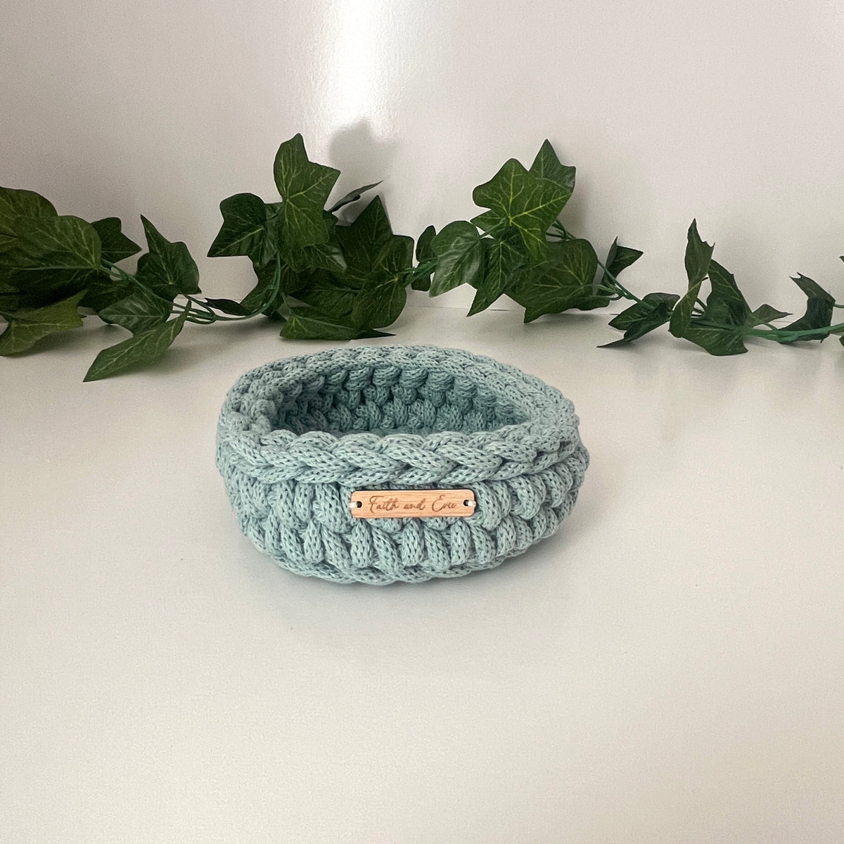 Mini basket - crocheted - colour Duck Egg Blue
