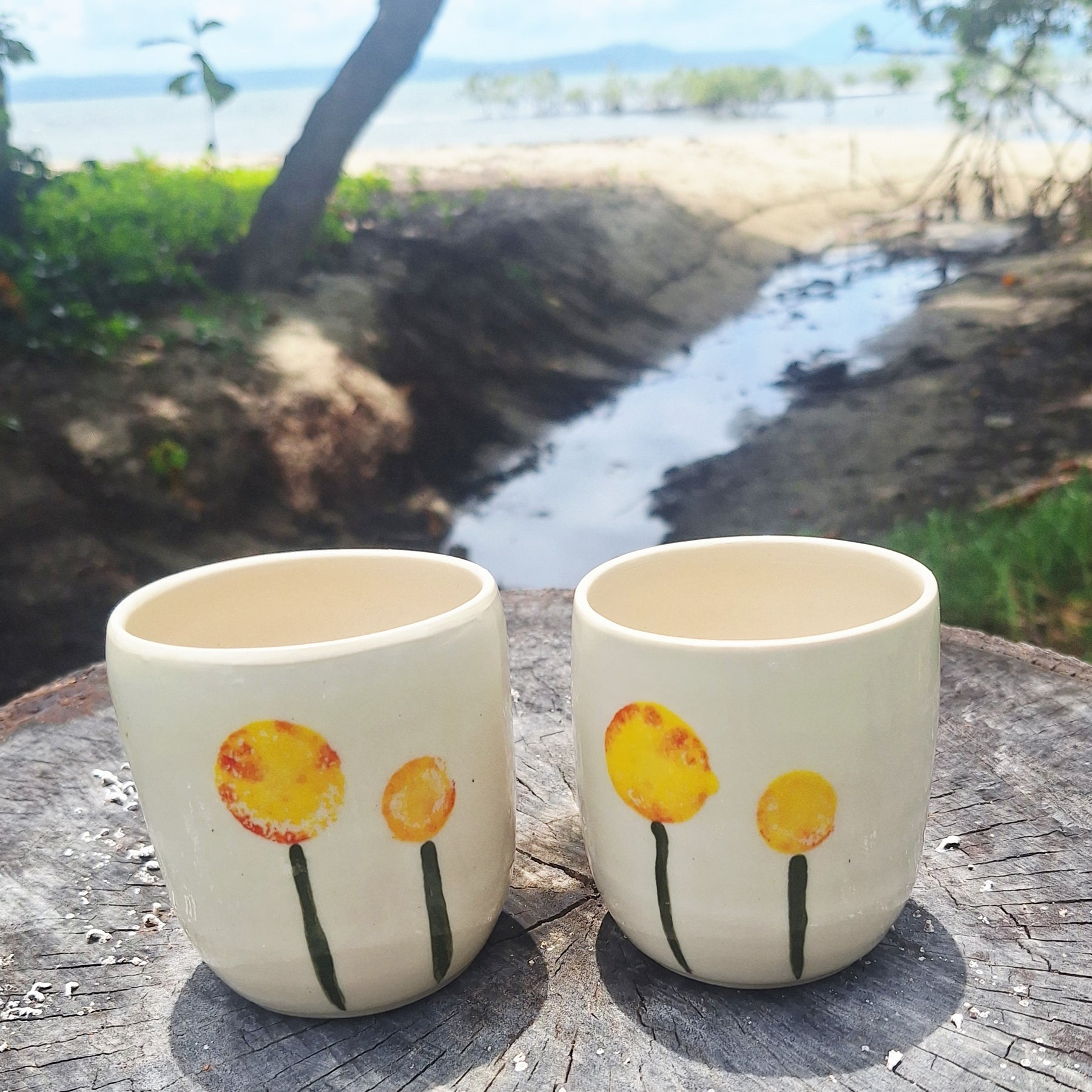 Latte Coffee Cup hand painted poppy flower