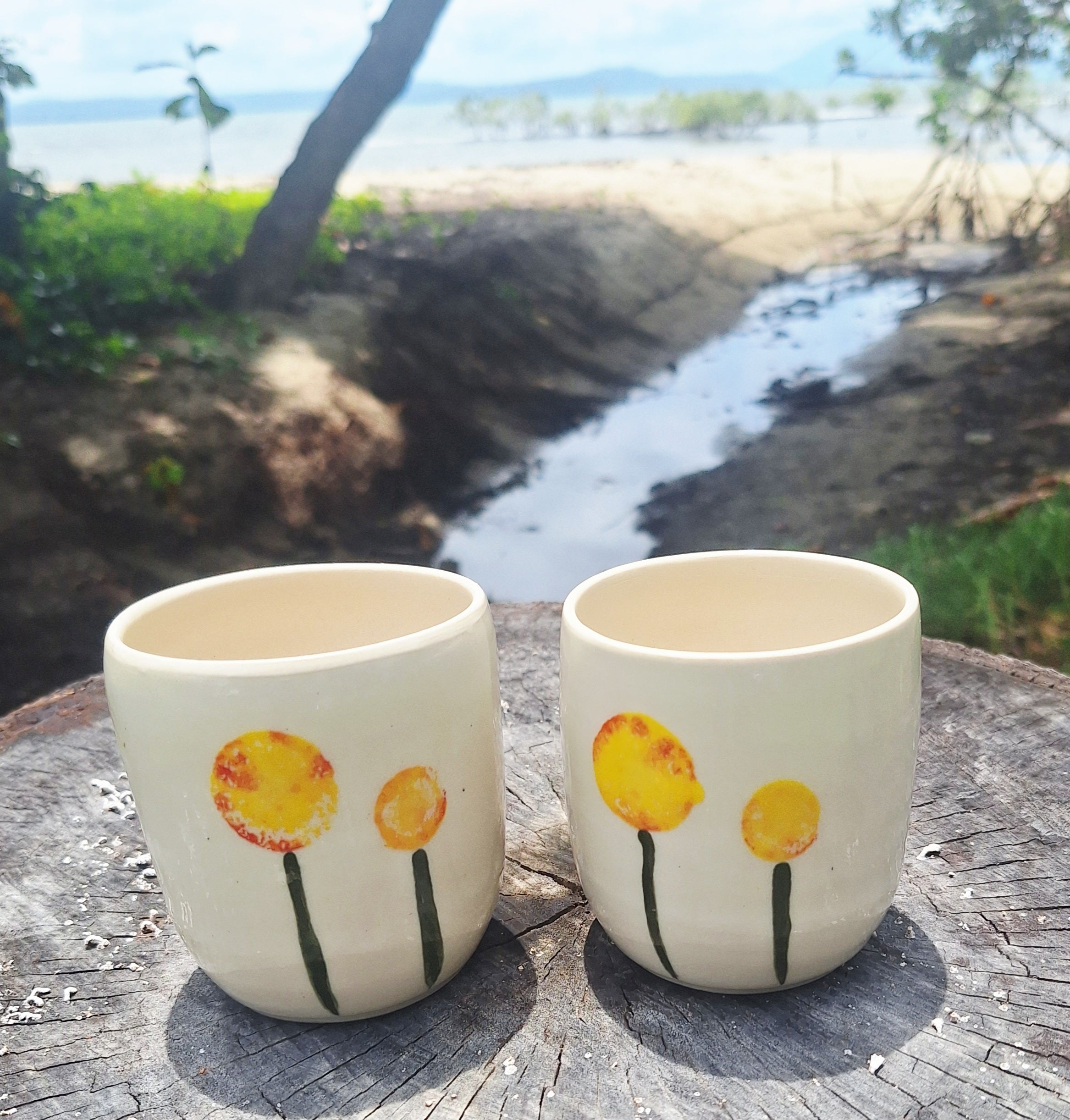 Latte Coffee Cup hand painted poppy flower