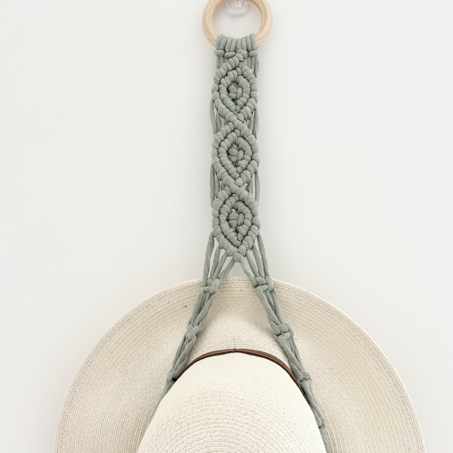 Macrame Hat Hanger - Double - Sage Green