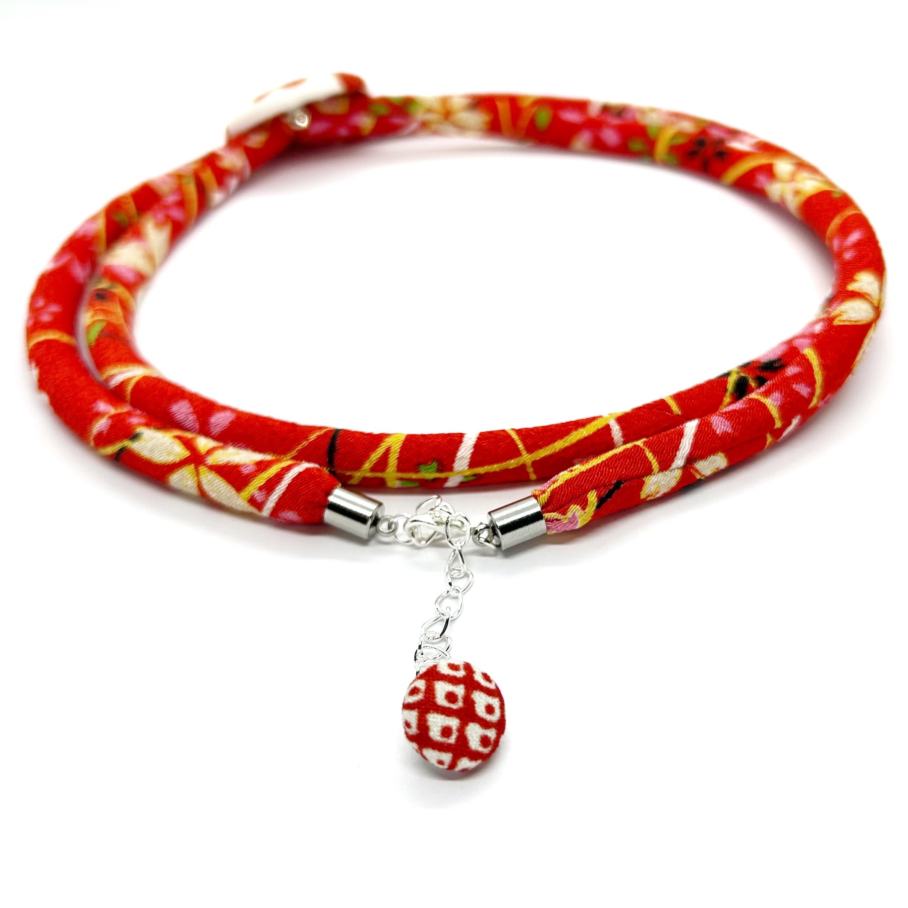 Kimono Cord Necklace - Red Blossom