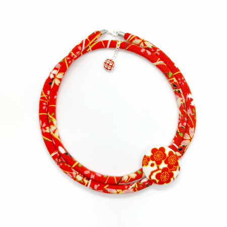 Kimono Cord Necklace - Red Blossom
