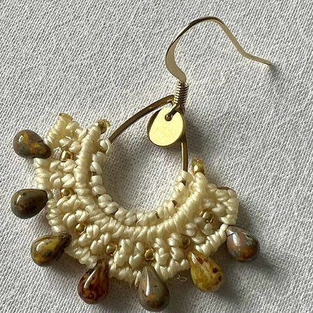 Light Yellow Micro Macrame Earrings +Free Microfibre Pouch