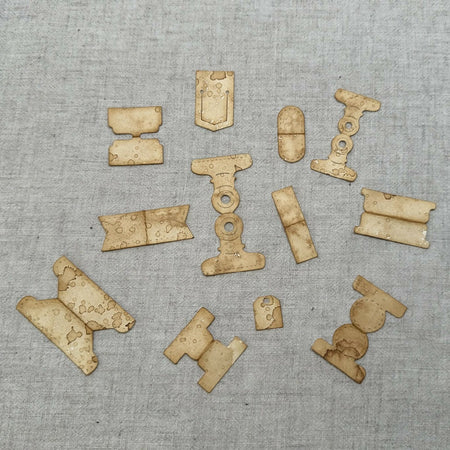 12 Aged Assorted Page Tabs for Junk Journals & Papercrafts