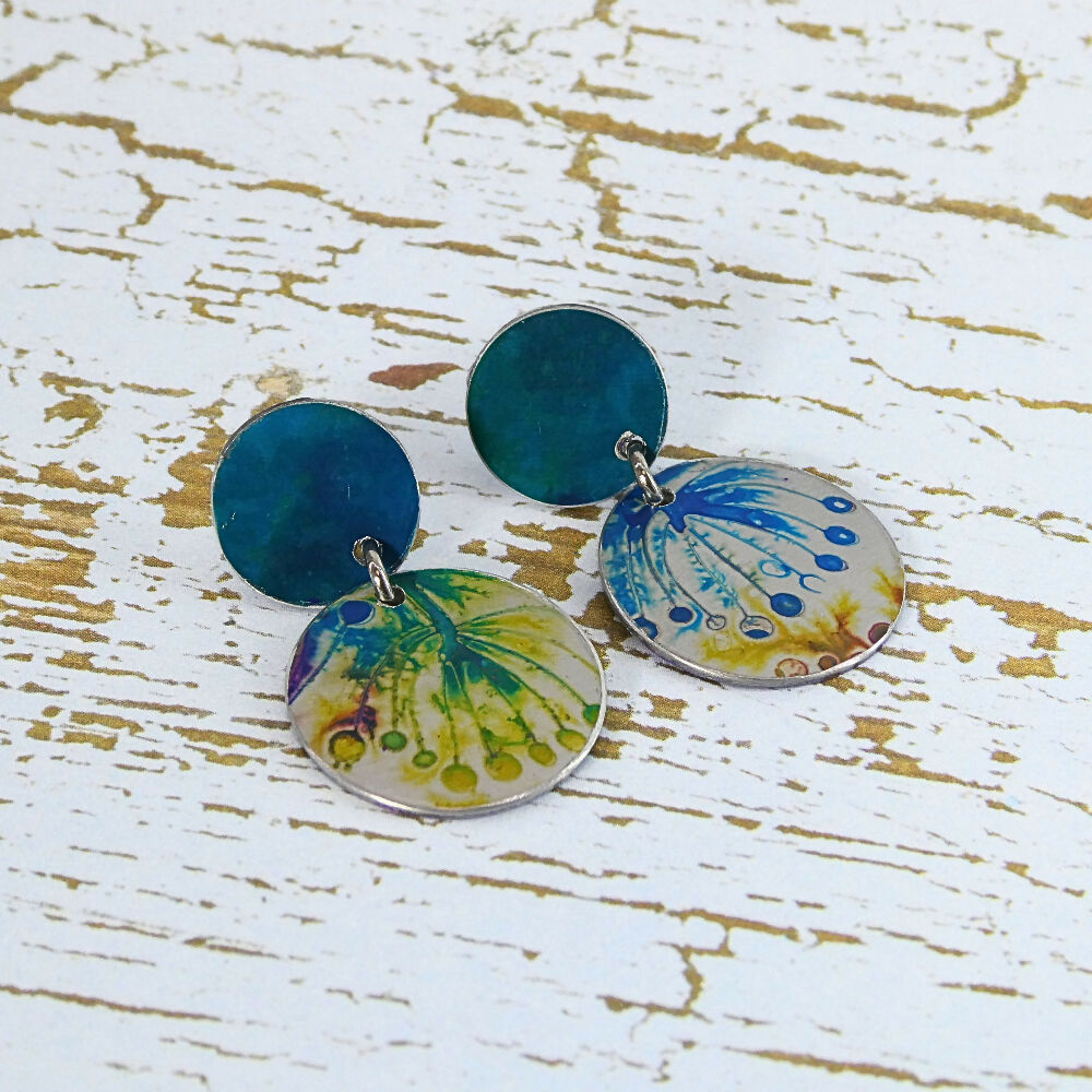 Printed Australian floral anodised aluminium earrings