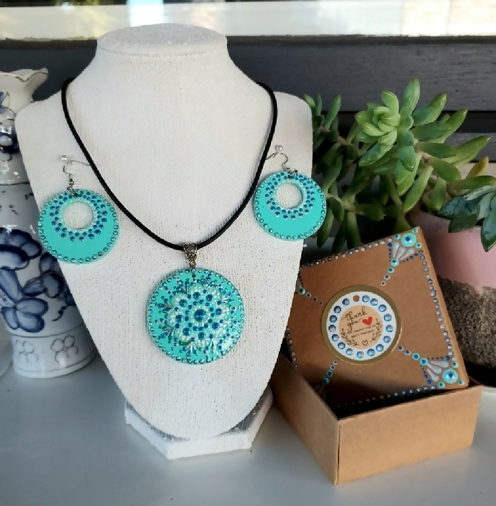 Stunning original design Dot Art Pendant and Earing set called "Blue Horizon"