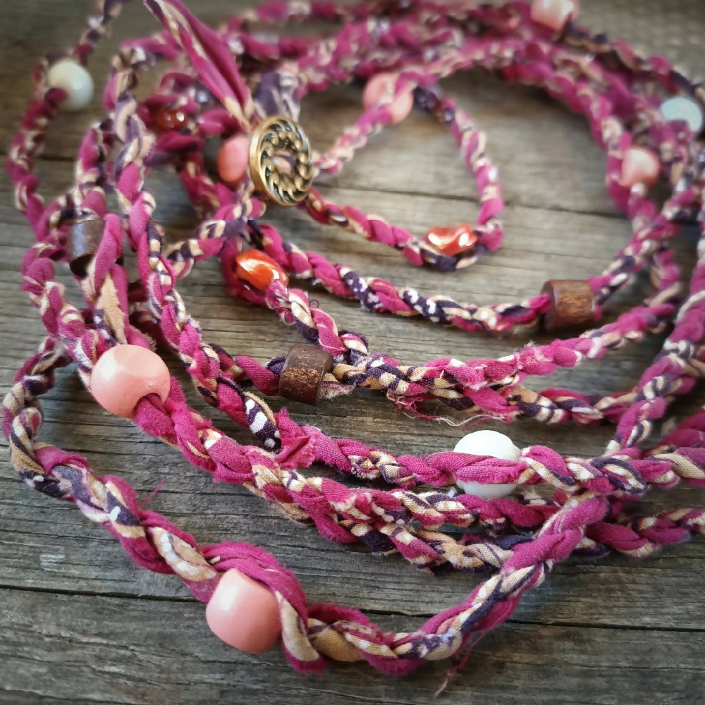 australian handmade cordage necklace magenta close up 2