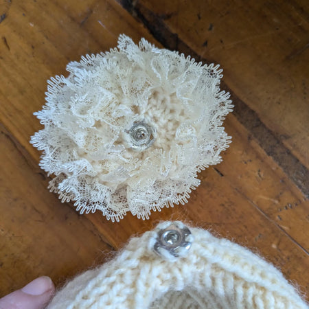 Lace Bobble Pom Rib Beanie with Removable Pom Pom