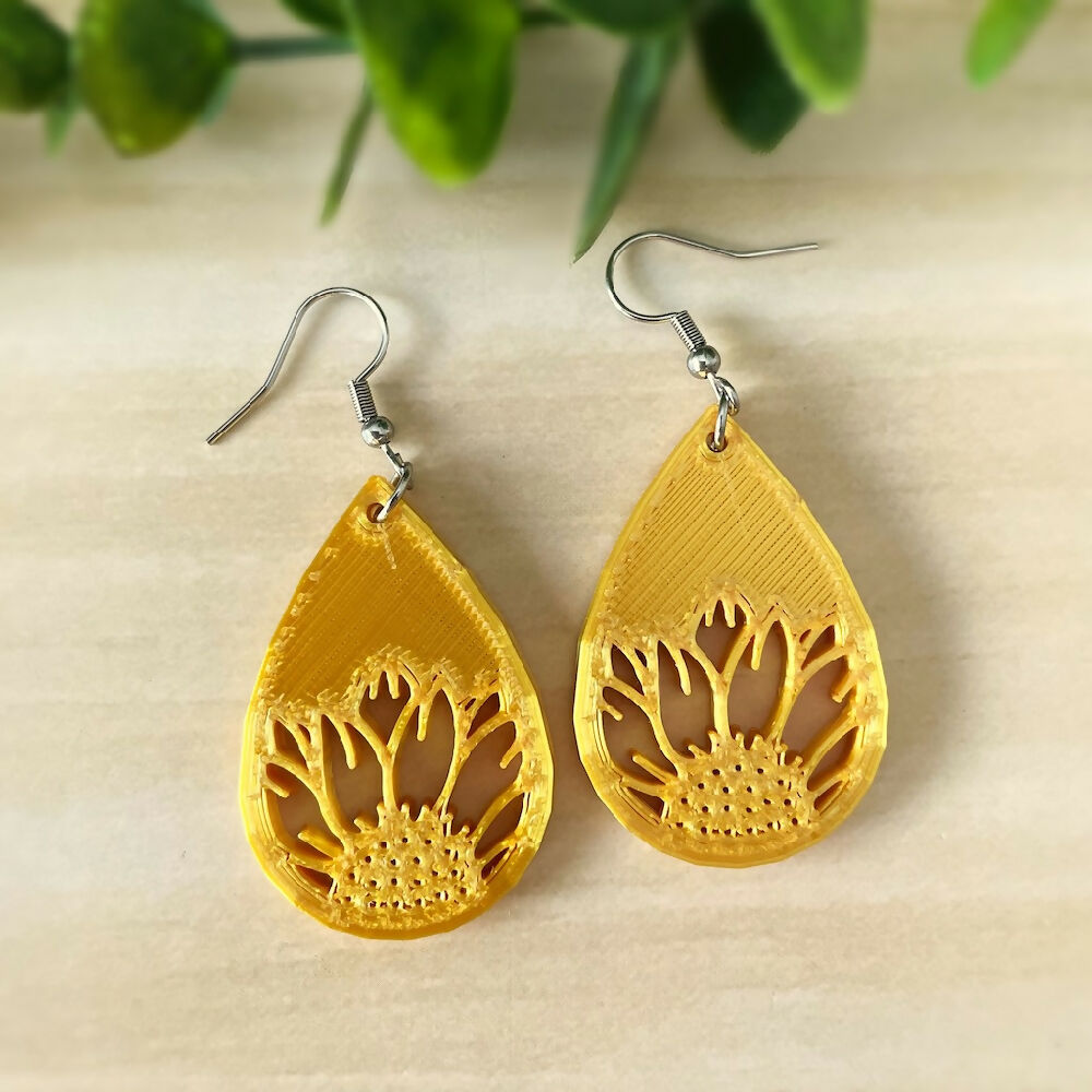 Australian-artist-handmade-jewellery-earrings-yellow-sunflower-earrings-drop-c