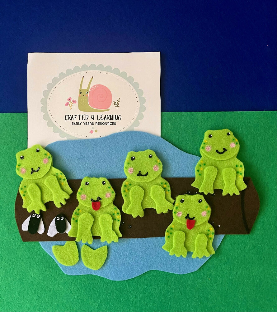 5 Green and Speckled Frogs Felt Board Set