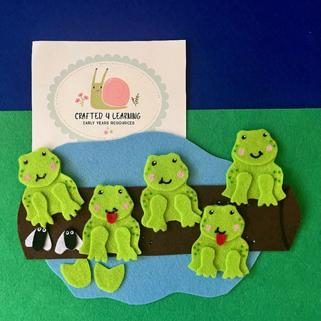 5 Green and Speckled Frogs Felt Board Set