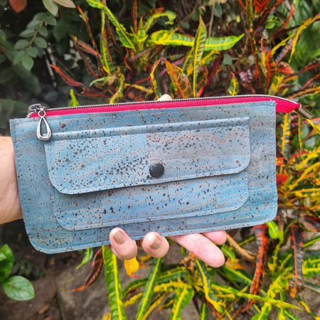 Eco-friendly Cork Wallet with Flap in Blue | Slim & Sustainable