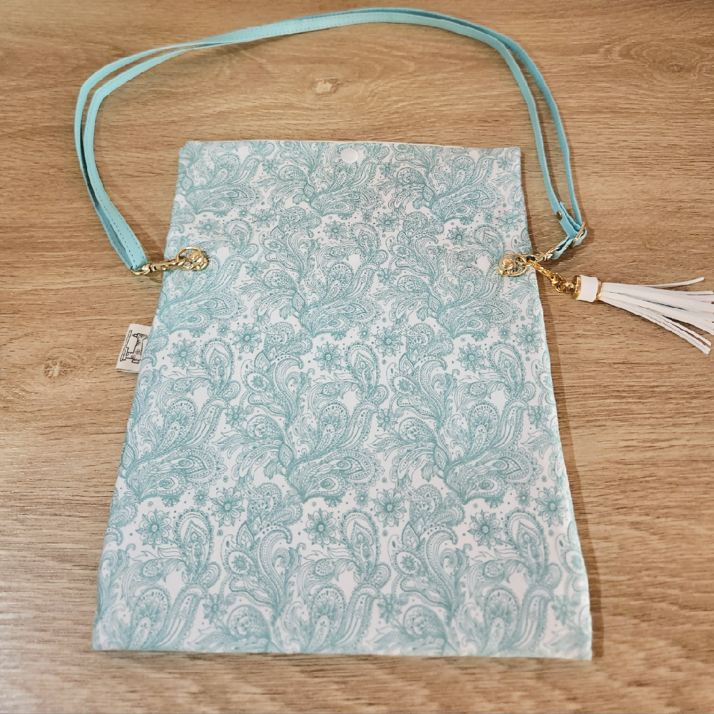 Crossbody Bag - aqua and white design