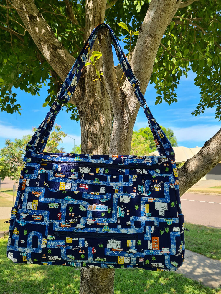 OOAK Dark Blue Roadway Nappy Bag