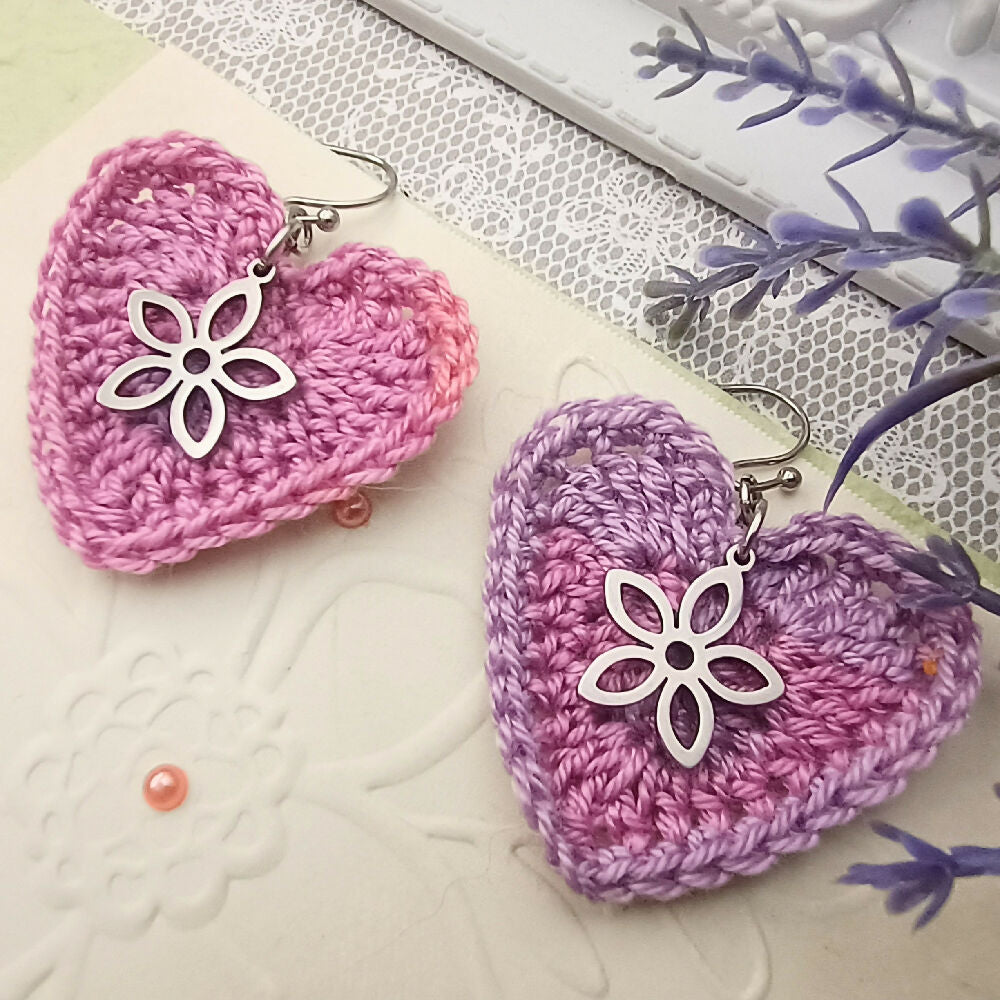 Crochet Micro Heart Earrings with Charms