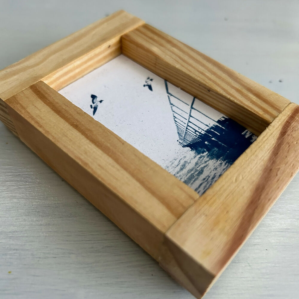 Set of original cyanotype art in handmade frames, seascapes