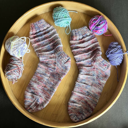 Hand knit socks using Australian indie hand dyed yarn