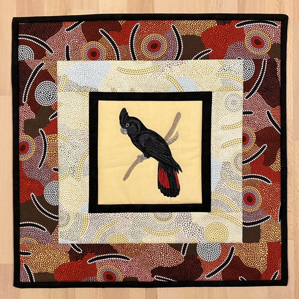 handmade Australian native quilted - red tailed black cockatoo