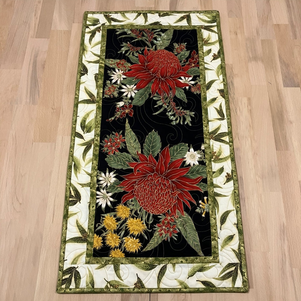 table runner quilted Australian native - waratah
