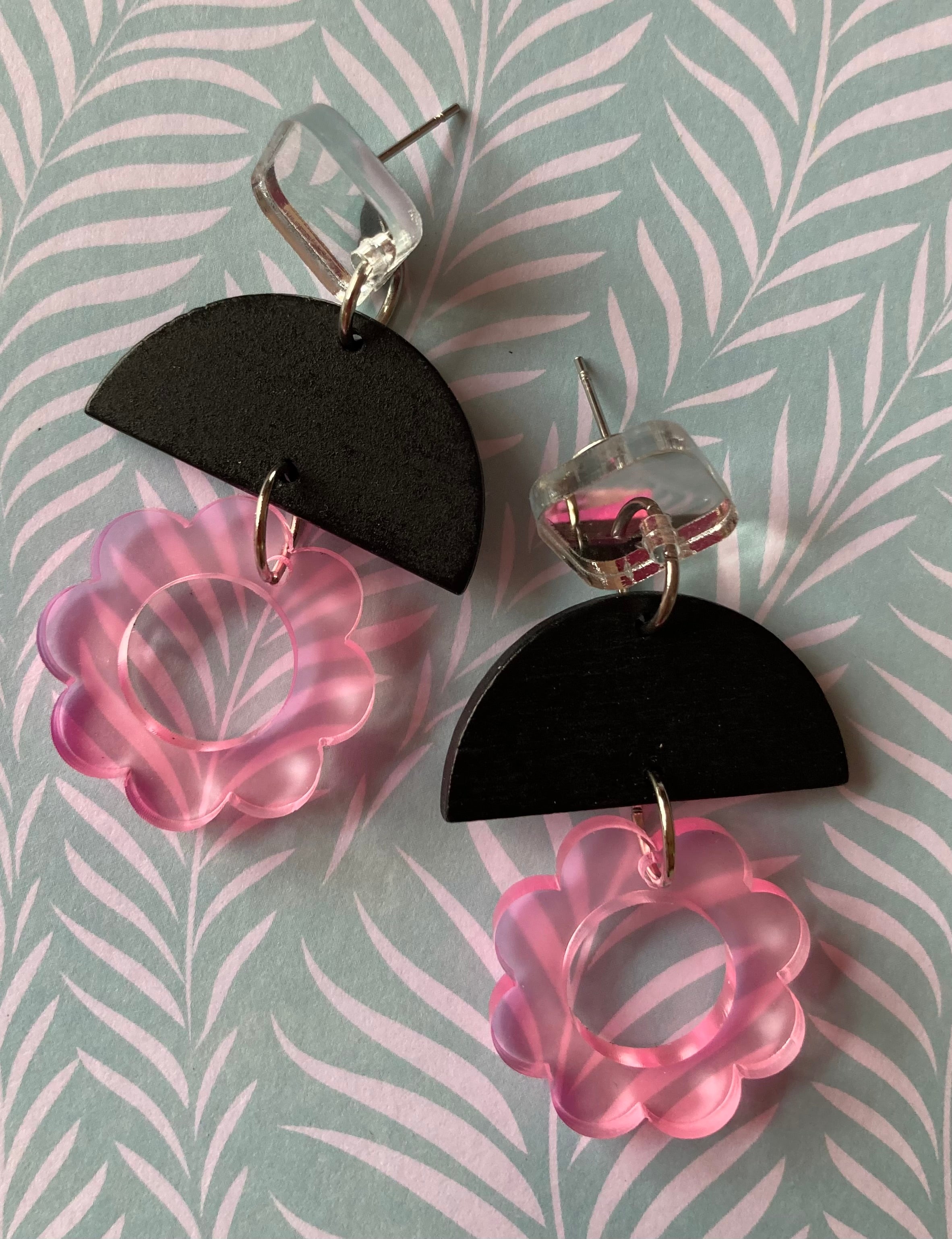 Triple layer pink flower earrings