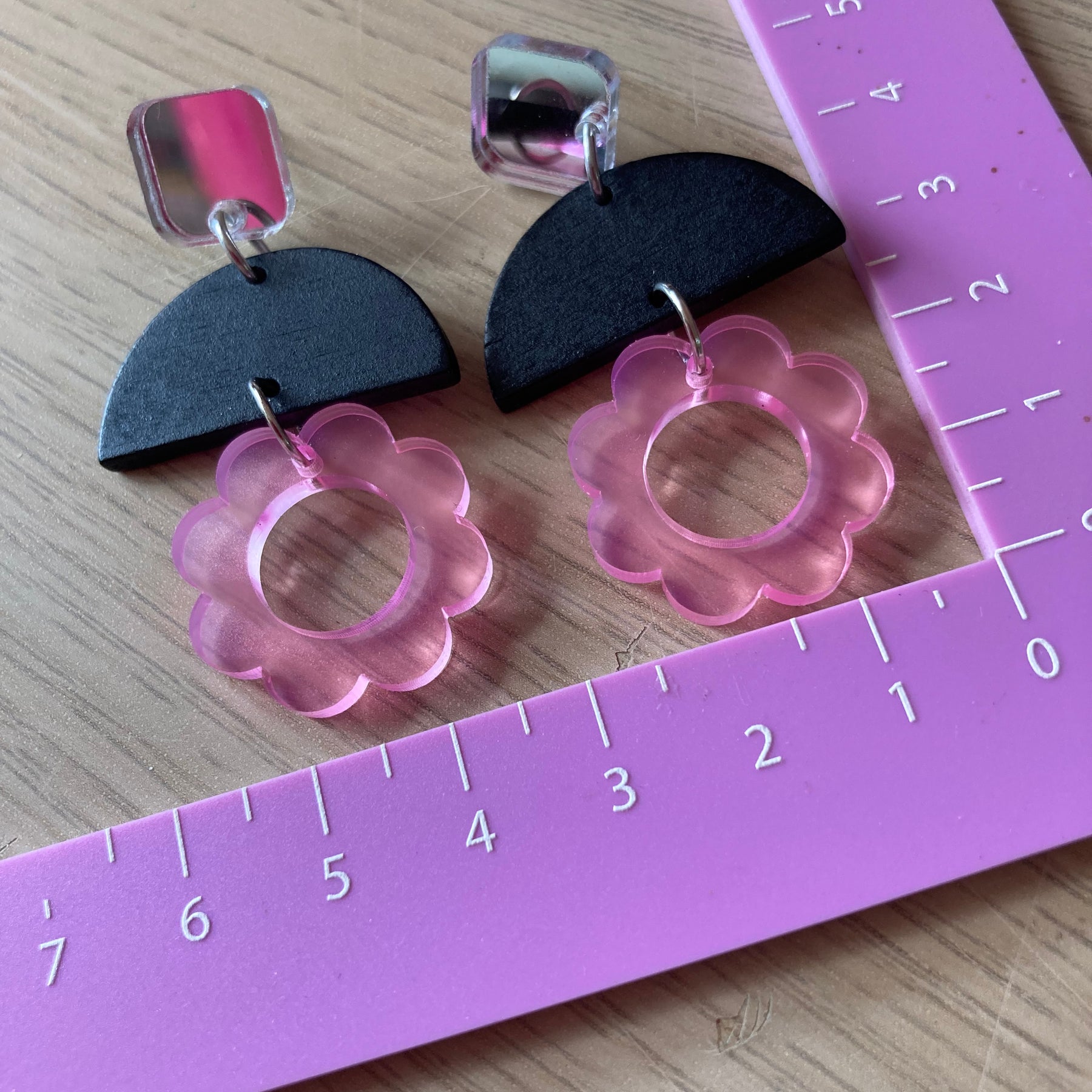 Triple layer pink flower earrings