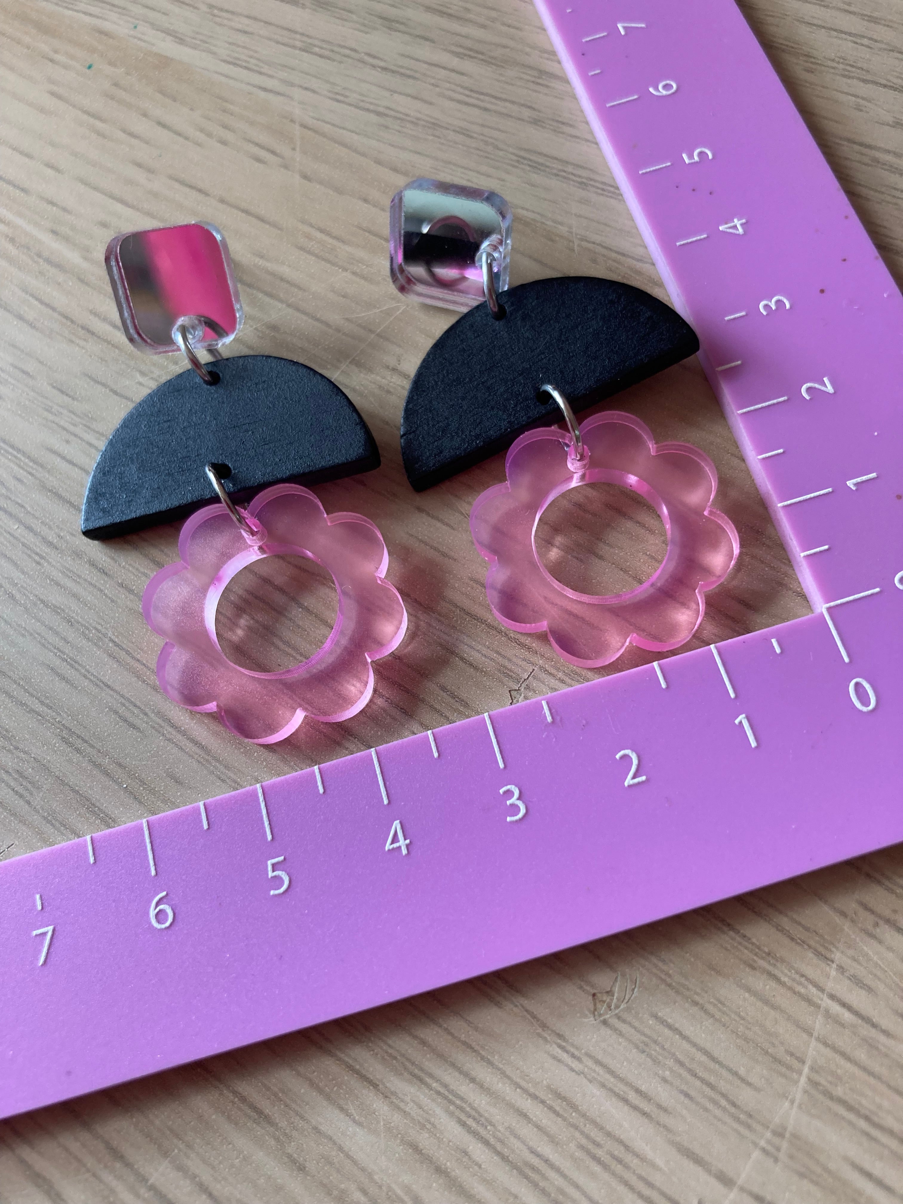 Triple layer pink flower earrings