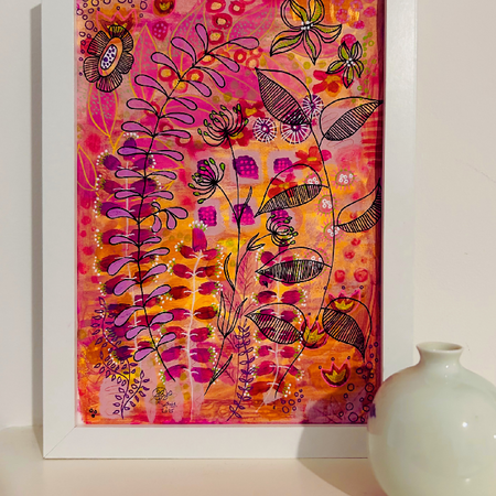 Original Hand Painted Art : Sunlight on Pink Silk