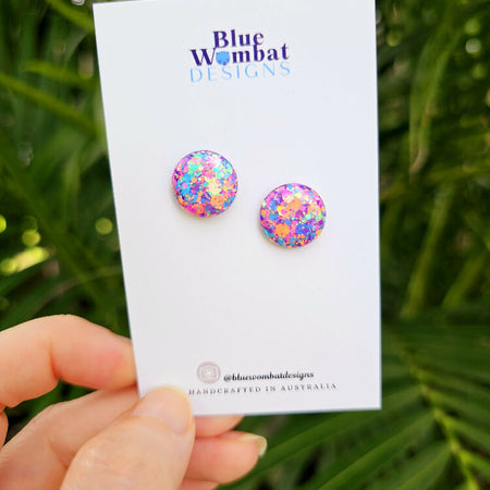 Colourful Glitter Resin Domed Studs 14mm