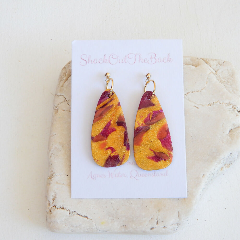 Metallic Polymer Clay Earrings Collection "Crimson Gold"