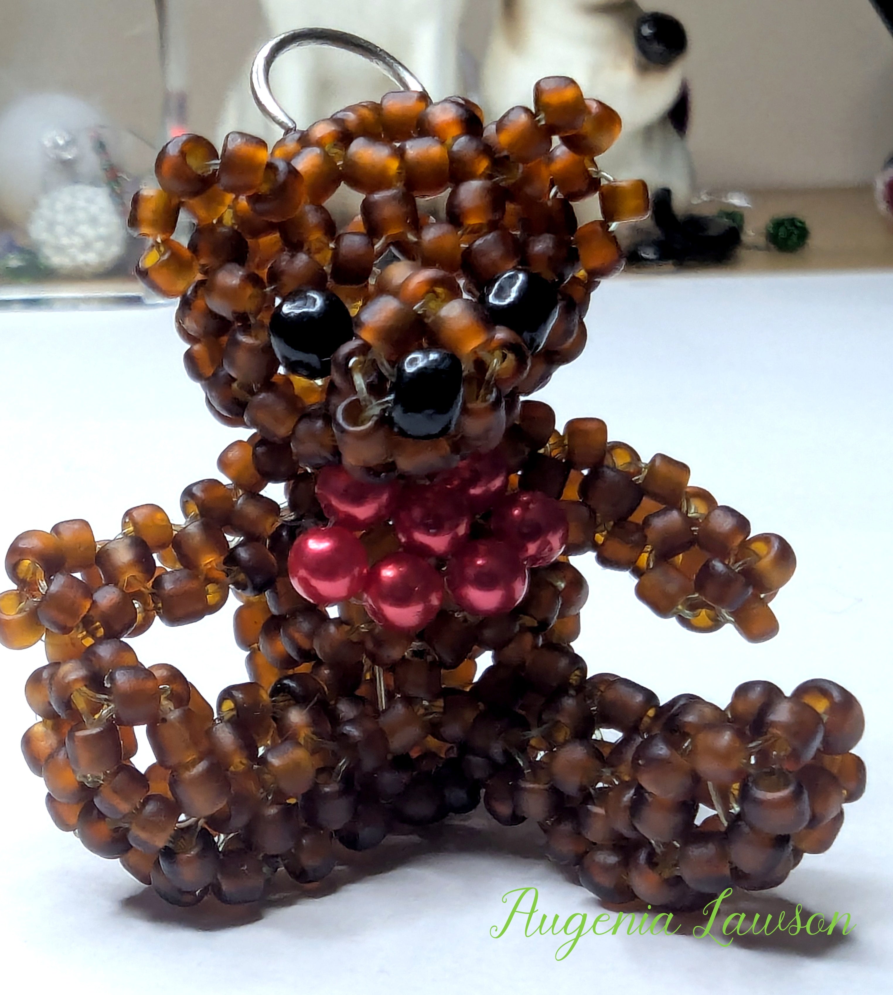 Tiny 3D Beaded Teddy Bear Keychain – Made to Order with Optional Bow