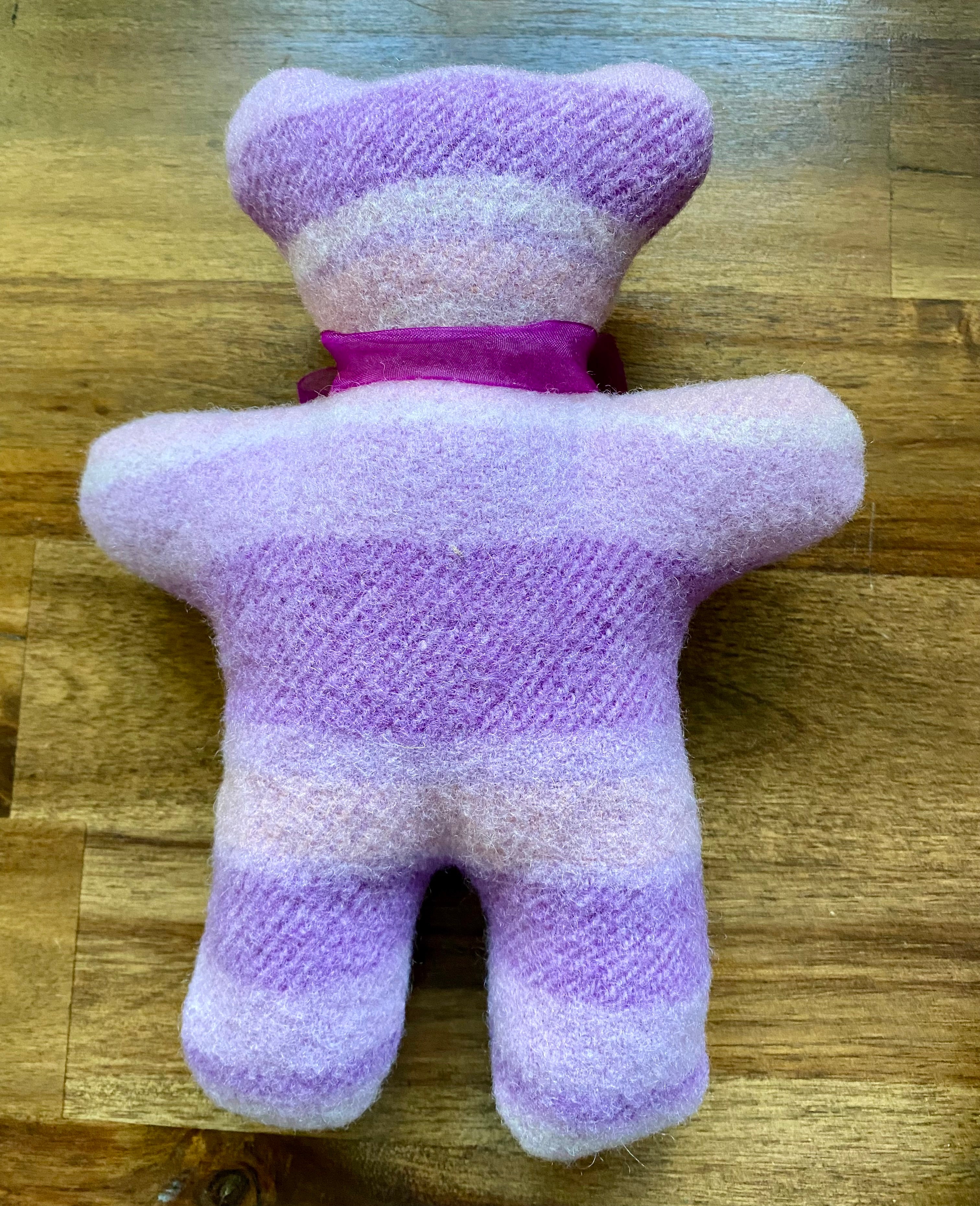 Upcycled Woollen Blanket Teddy Softie - Purple stripe