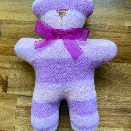 Upcycled Woollen Blanket Teddy Softie - Purple stripe