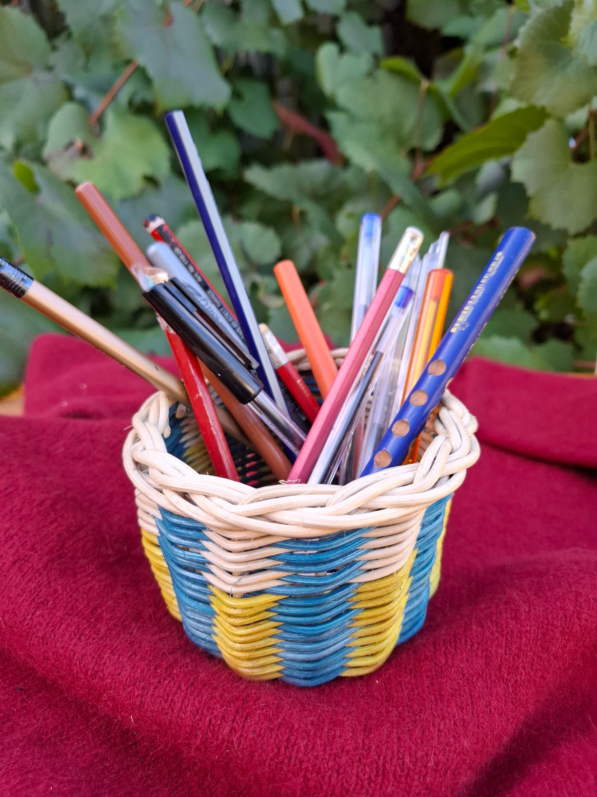 Small blue yellow basket