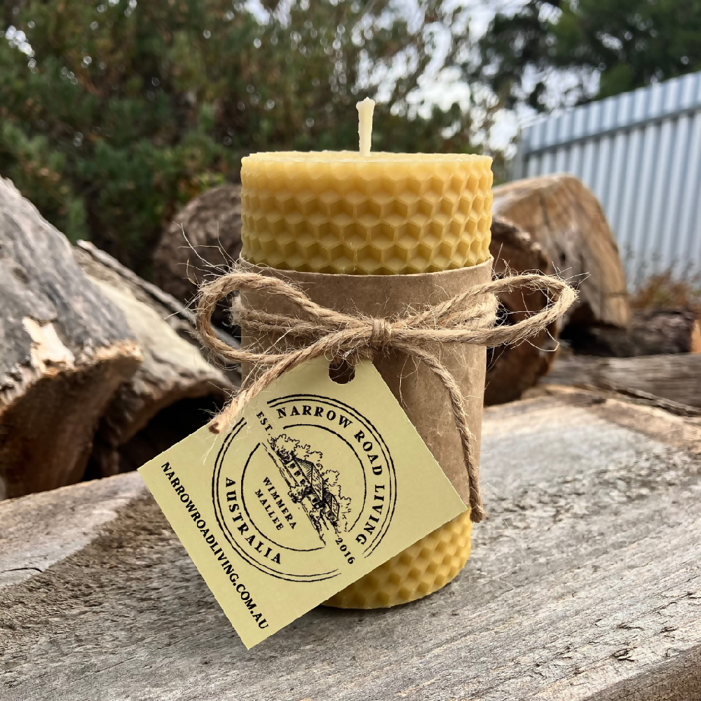 Narrow Road Living Medium Hand Rolled Pillar Beeswax Candle 1