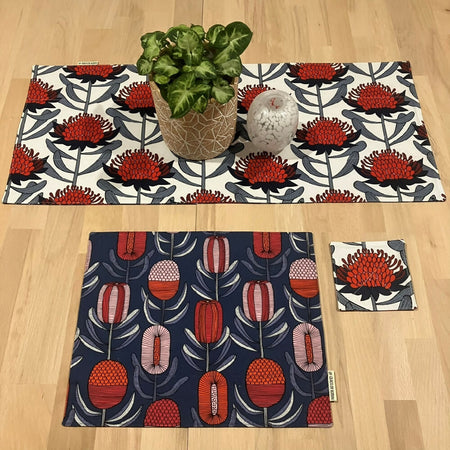 handmade Australian native reversible - banksia & waratah