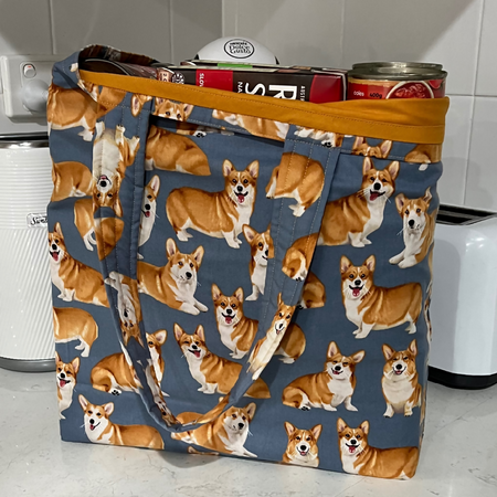 Grocery Tote ... Corgi ... Lined with storage pouch.