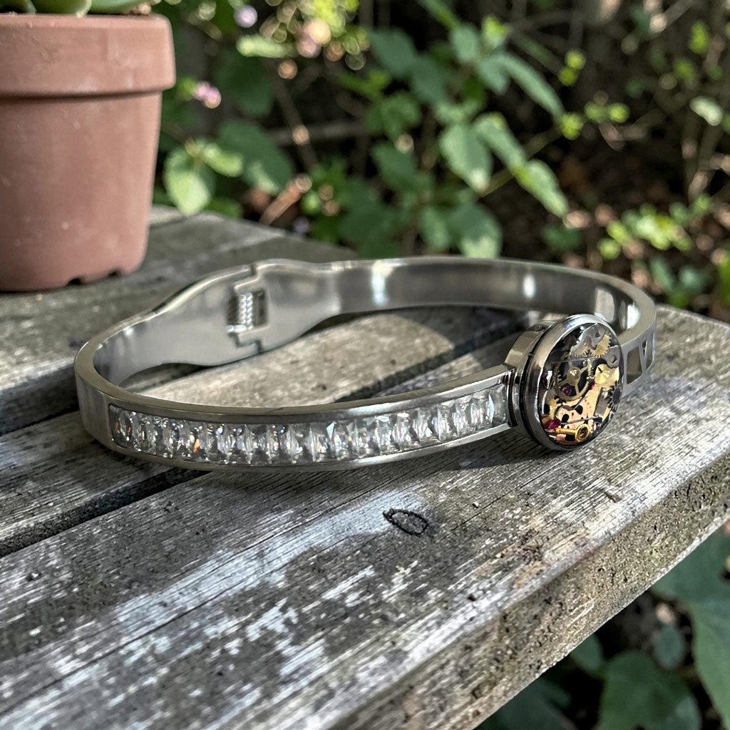Steampunk watch parts hinged bangle