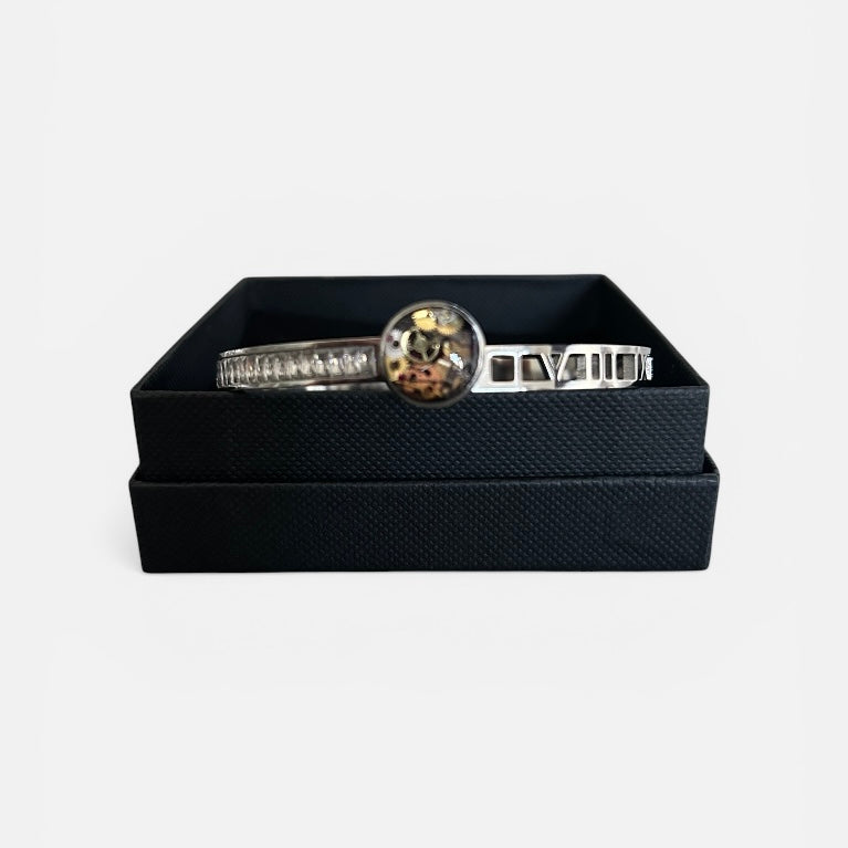 Steampunk watch parts hinged bangle