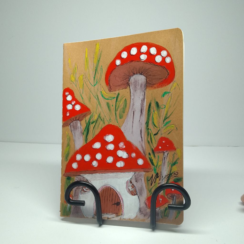 Whimsical Toadstool Handpainted Blank Notebook - Perfect gift