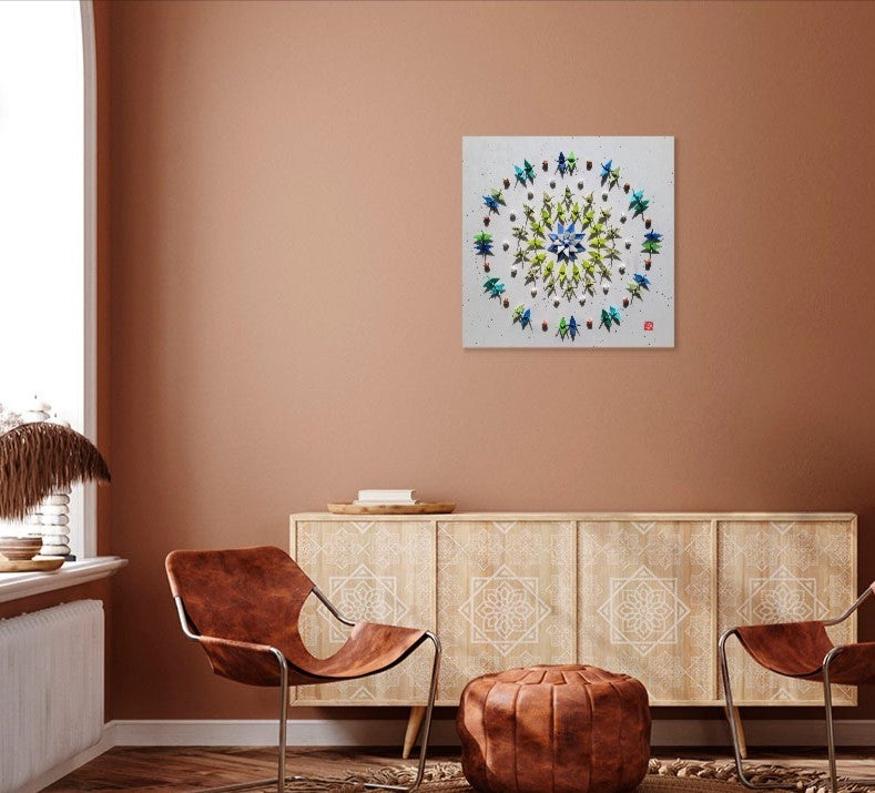 Together we fly - greens and blues - papercranes good luck