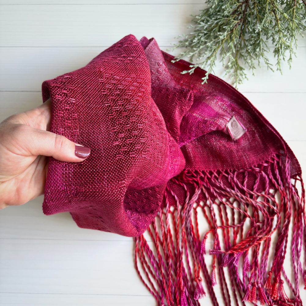 Dark-pink-tencel-scarf-folded-with-hand-handwoven-entangled-happiness-handwovens