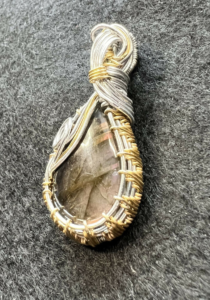 Wire-Wrapped Teardrop shaped Labradorite Pendant